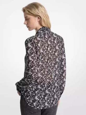 Georgette blouse met bloemenprint en strikhals Georgette blouse met bloemenprint en strikhals