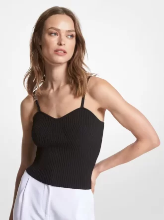 Geribbelde stretch viscose cropped tanktop