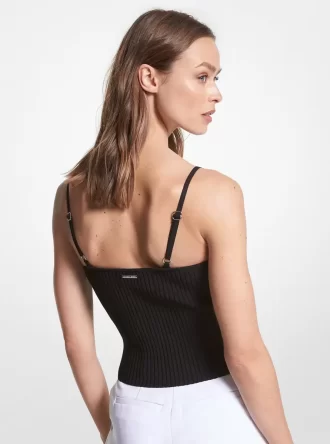 Geribbelde stretch viscose cropped tanktop