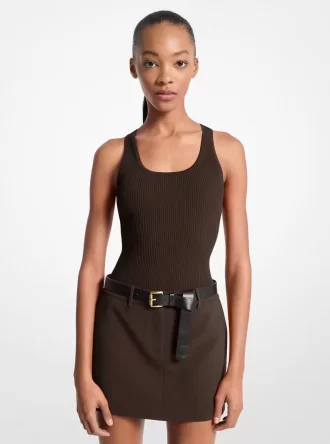 Geribbelde tanktop met ronde hals