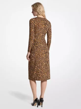 Matte jersey jurk met luipaardprint en ruches