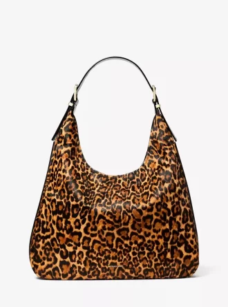 Nolita Grote Luipaardprint Kalfshaar Hobo Schoudertas