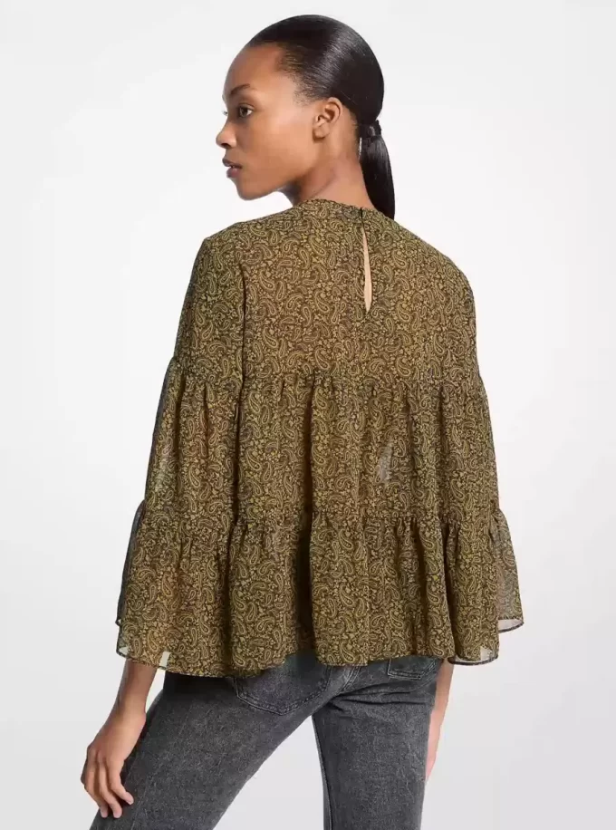 Paisley Print Georgette Gelaagde Blouse Paisley Print Georgette Gelaagde Blouse