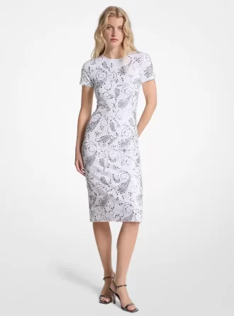 Paisley scuba midi-jurk met studs