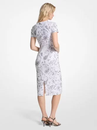 Paisley scuba midi-jurk met studs